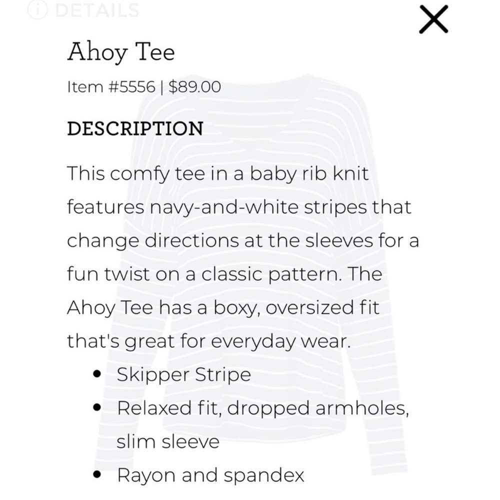 Cabi Ahoy Tee Navy & White Striped V Neck Long Sleeve Casual Nautical Top - S - Picture 3 of 6